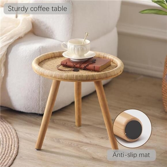 Round Coffee Table, Boho Circle Side Table End Table for Living Room - Picture 6 of 7